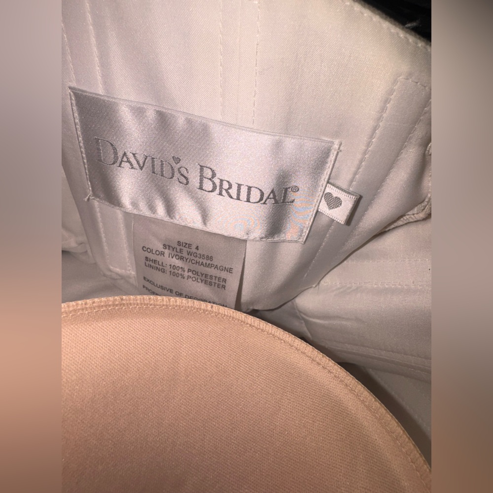 David's Bridal A-Line Beaded Lace tulle Ivory/Champagne Wedding Dress SZ 4 READ - Picture 8 of 14